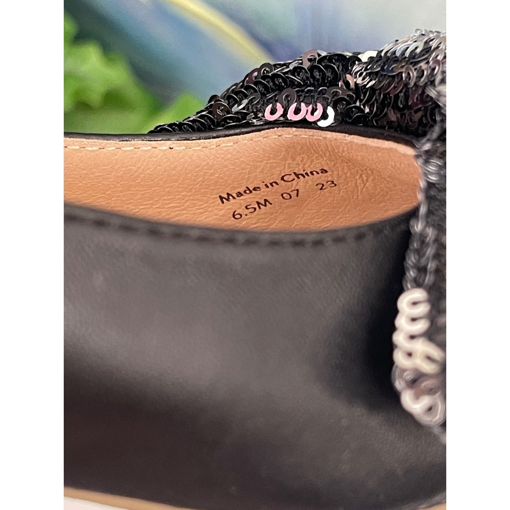 Jack Rogers Debra Black Leather Point Toe Sequin Bow Ballet Flats in Black 6.5 - Picture 12 of 13